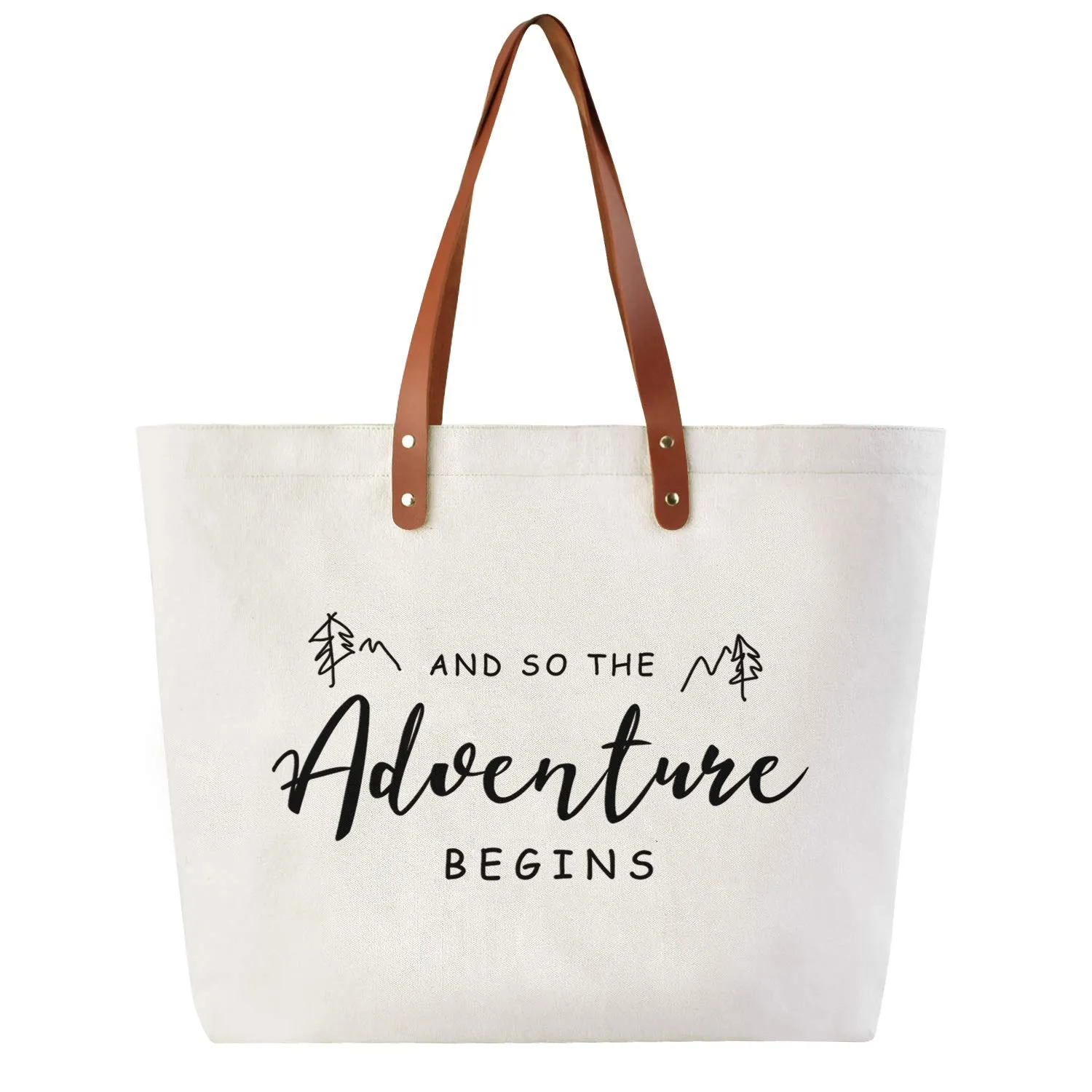 CARAKNOTS Tote Bag for Women And so the Adventure Begins Bride Gifts for Wedding Bridal Shower Bachelorette Engagement Honeymoon Canvas Cotton Shoulder Bag with Zipper and Pocket