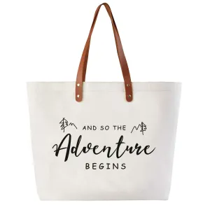 CARAKNOTS Tote Bag for Women And so the Adventure Begins Bride Gifts for Wedding Bridal Shower Bachelorette Engagement Honeymoon Canvas Cotton Shoulder Bag with Zipper and Pocket