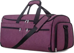 Carry on Garment Bag for Travel, Bukere Convertible Suit Travel Garment Duffel Bag for Women Business, Shoe Compartment, Detachable Shoulder Strap, 2 in 1 Hanging Suitcase Suit Travel Bags, Purple