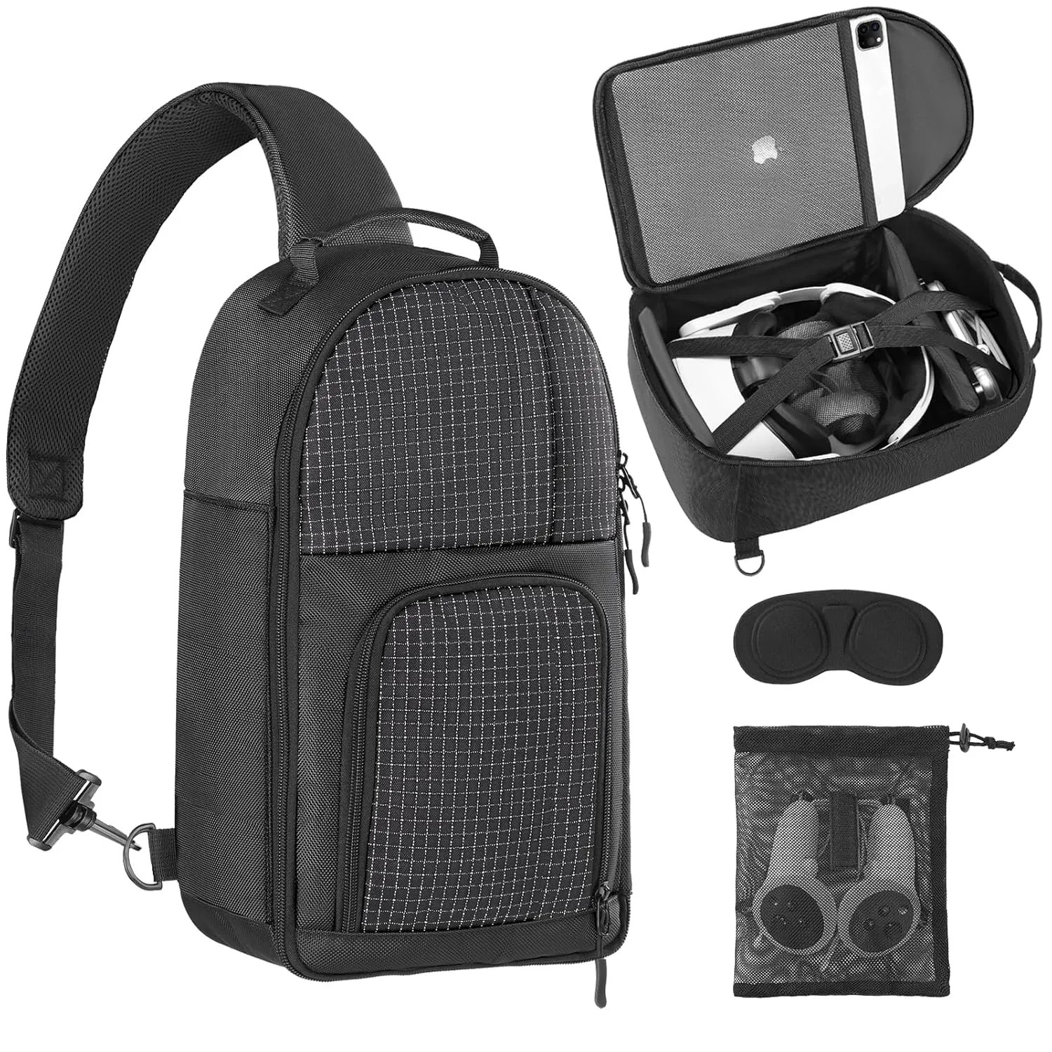 Carrying Case for Quest 3/ Quest 2/Vision Pro. Waterproof Travel Sling Bag for VR All-in-One Gaming Headset and Touch Controllers Accessories with DIY Main Compartment and Thicken Pad
