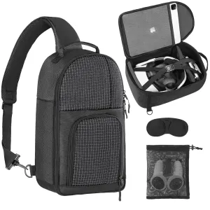Carrying Case for Quest 3/ Quest 2/Vision Pro. Waterproof Travel Sling Bag for VR All-in-One Gaming Headset and Touch Controllers Accessories with DIY Main Compartment and Thicken Pad