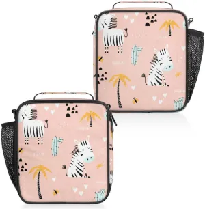 Cartoon Cute Zebra Insulated Lunch Box, Reusable Cooler Tote Lunch Bags for Men Women, Portable Leakproof Square Meal Bag for Work Travel Picnic Hiking Daytrip