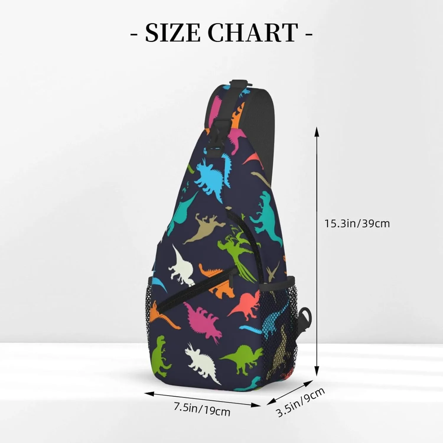 Cartoon Dinosaur Sling Bag Crossbody Backpack,Colorful Dinosaur Silhouettes Doodles Illustration Chest Bag Casual Shoulder Backpack Cute Animal Pattern Travel Hiking Daypack for Women Men