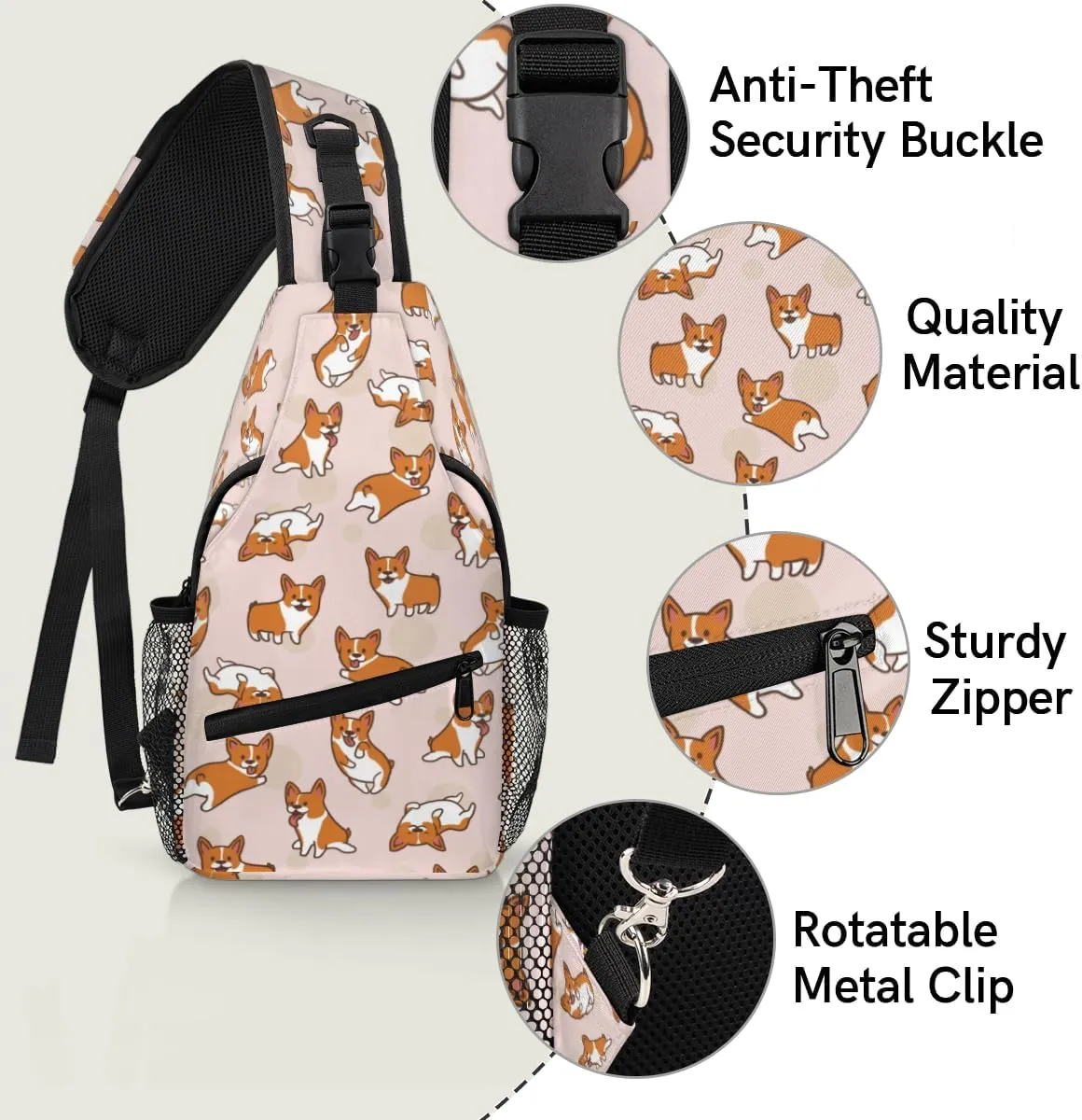 Cartoon Dog Sling Bag for Women Men Chest Shoulder Backpack Multipurpose Crossbody Bag Lightweight Travel Hiking Daypack