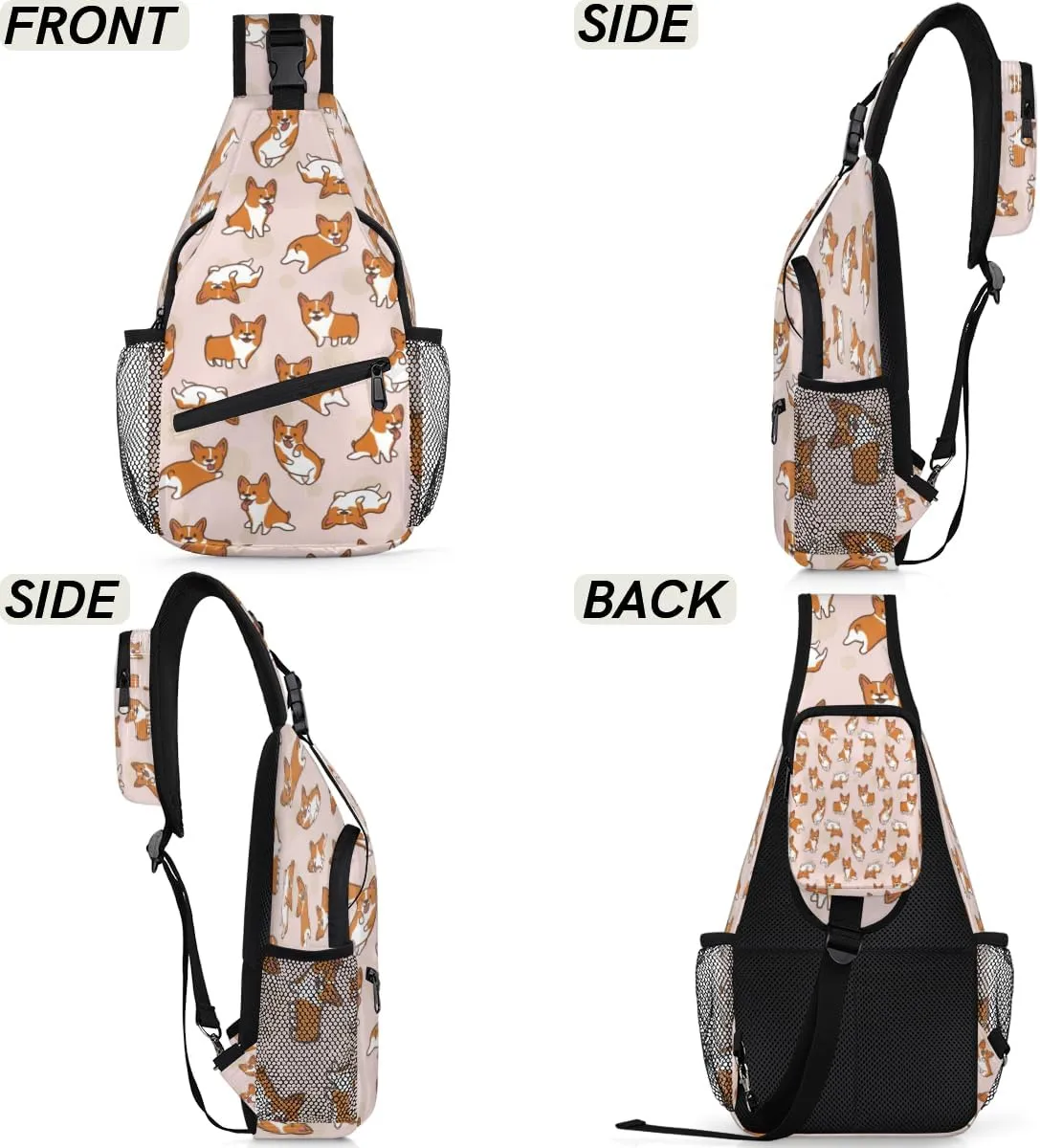 Cartoon Dog Sling Bag for Women Men Chest Shoulder Backpack Multipurpose Crossbody Bag Lightweight Travel Hiking Daypack