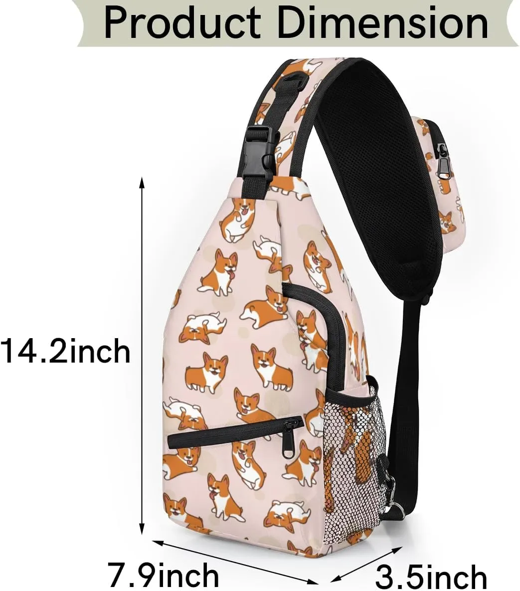 Cartoon Dog Sling Bag for Women Men Chest Shoulder Backpack Multipurpose Crossbody Bag Lightweight Travel Hiking Daypack