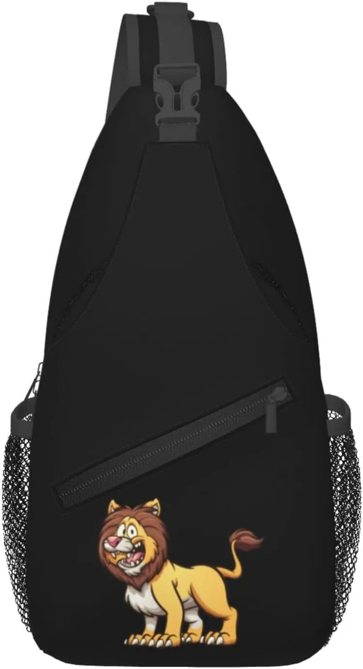 Cartoon Lion Crossbody Bags For Women Men Chest Backpack Gym Shoulder Bag Travel Outdoor Sports Casual Crossbody Bags