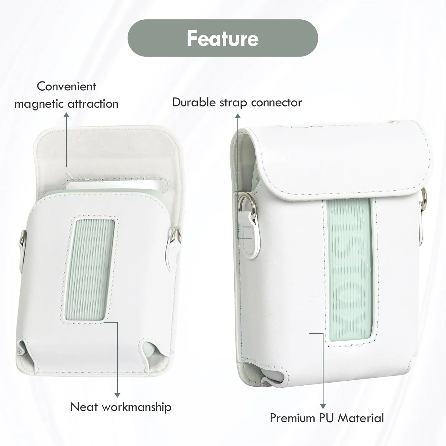 Case for Fujifilm Instax Mini Link 3,Fuji instax Mini Link 3 case for fujifilm Mini Link 3 case PU Magnetic Cover with Soft Microfiber Inner with Shoulder Strap -Clay White