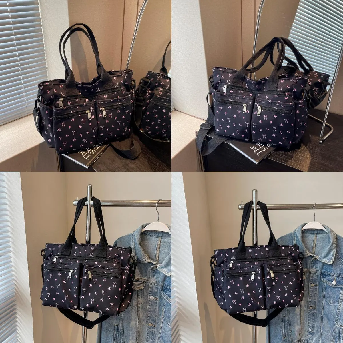 Casual Messenger Bag Floral Nylon Crossbody Bag Chic Shoulder Bag Travel Daypacks