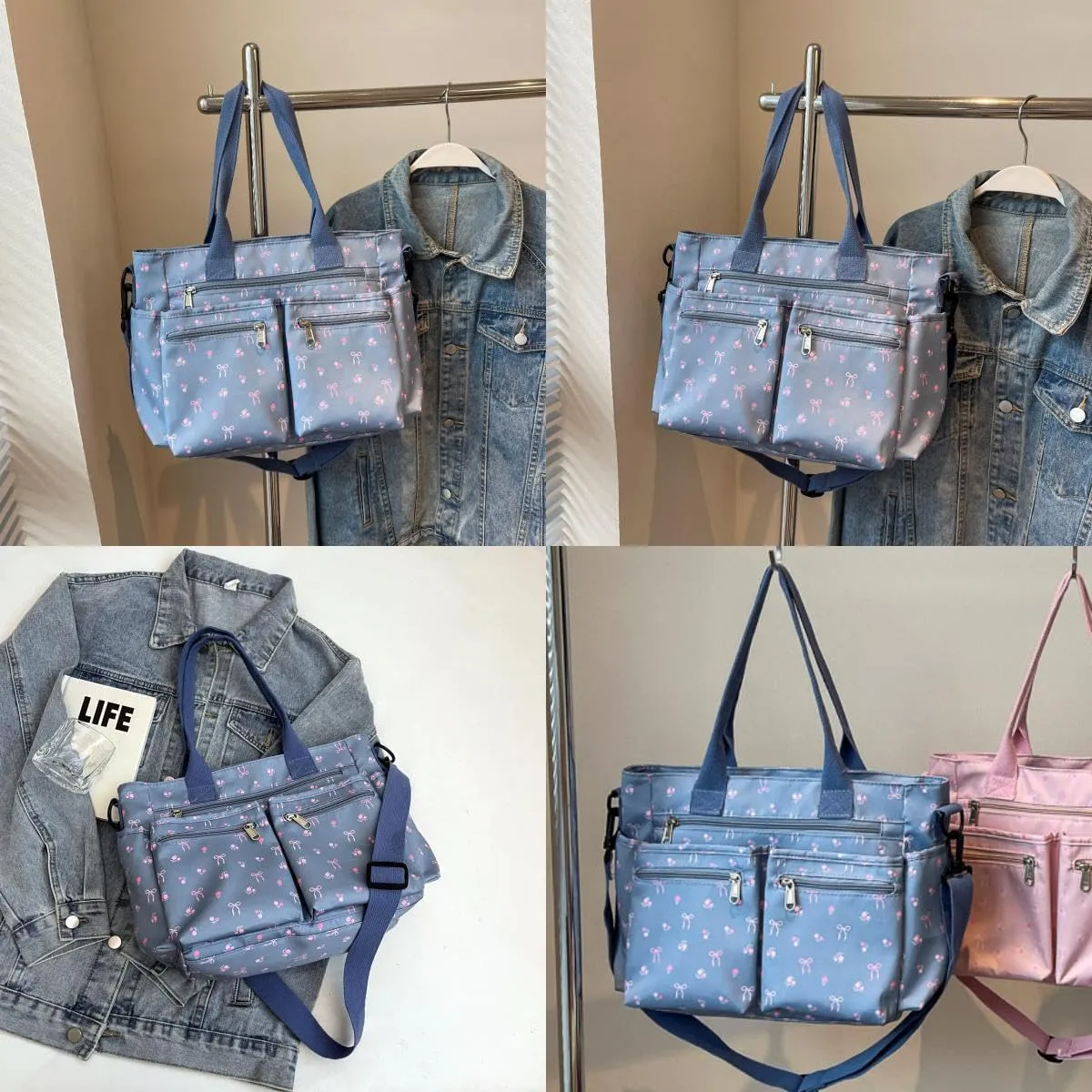 Casual Messenger Bag Floral Nylon Crossbody Bag Chic Shoulder Bag Travel Daypacks