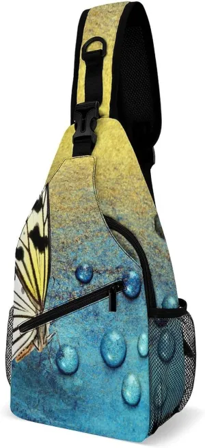 Casual Sling Backpack Butterfly-yellow-black-print Chest Bags Crossbody Sling Bag Travel Hiking Daypack Shoulder Bag for Women Men, 38x20cm, Style-2