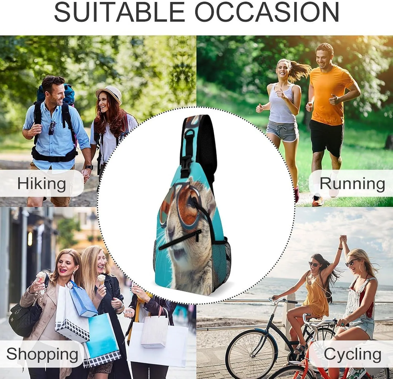 Casual Sling Backpack Chipmunk-print Chest Bags Crossbody Sling Bag Travel Hiking Daypack Shoulder Bag for Women Men, 38x20cm, Style-1