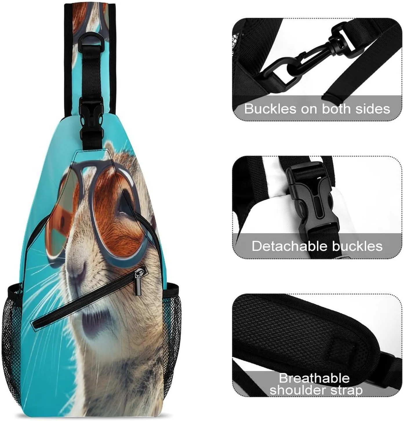 Casual Sling Backpack Chipmunk-print Chest Bags Crossbody Sling Bag Travel Hiking Daypack Shoulder Bag for Women Men, 38x20cm, Style-1