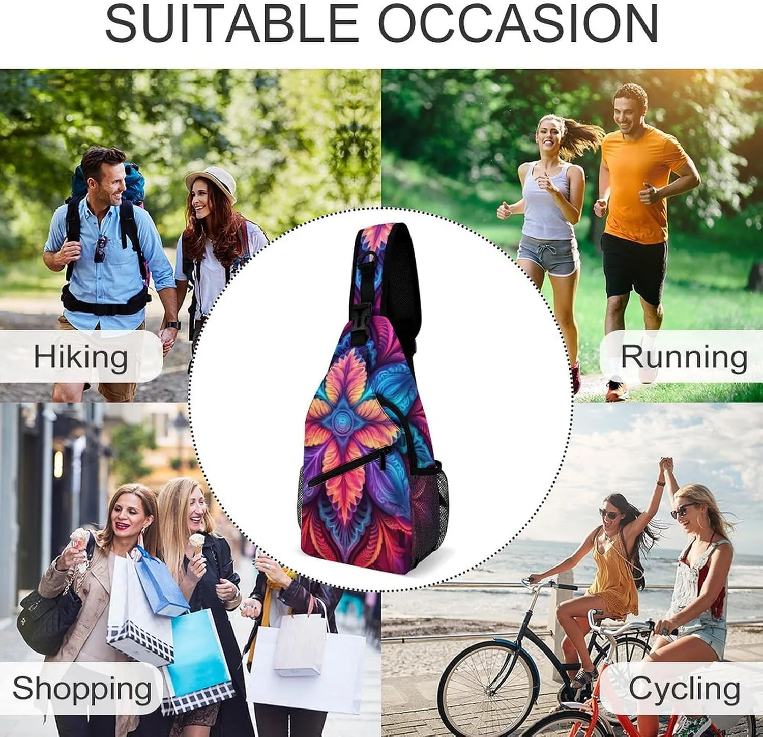 Casual Sling Backpack Palms-tree-print Chest Bags Crossbody Sling Bag Travel Hiking Daypack Shoulder Bag for Women Men, 38x20cm, Style-5
