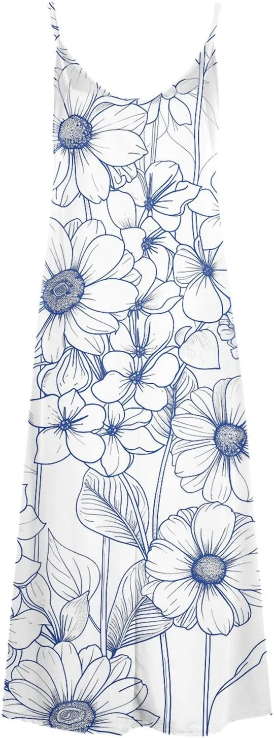 Ceboyel Summer Sundresses for Women 2024 Trendy Casual Floral Sun Dresses Spaghetti Strap Beach Maxi Dress Vacation Outfits