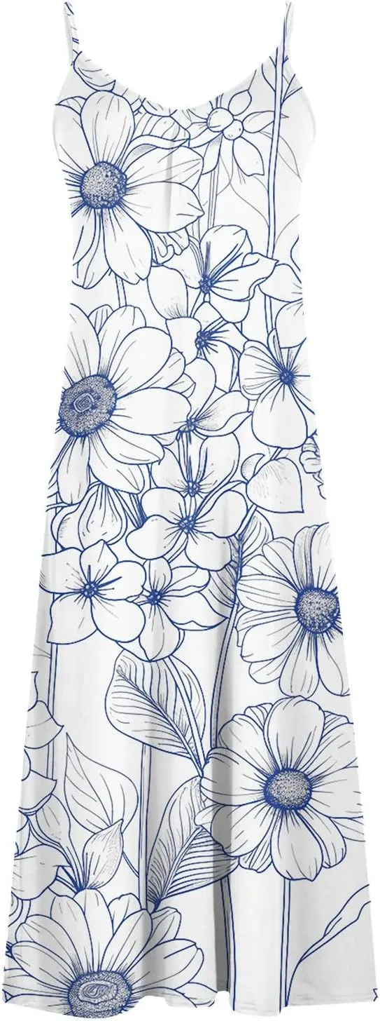 Ceboyel Summer Sundresses for Women 2024 Trendy Casual Floral Sun Dresses Spaghetti Strap Beach Maxi Dress Vacation Outfits