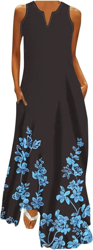 Ceboyel Women Floral Summer Dresses 2024 Sleeveless Casual Maxi Dress Long Flowy Sundresses Trendy Beach Vacation Clothes