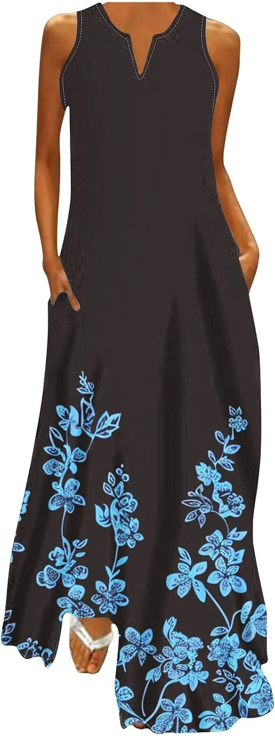 Ceboyel Women Floral Summer Dresses 2024 Sleeveless Casual Maxi Dress Long Flowy Sundresses Trendy Beach Vacation Clothes