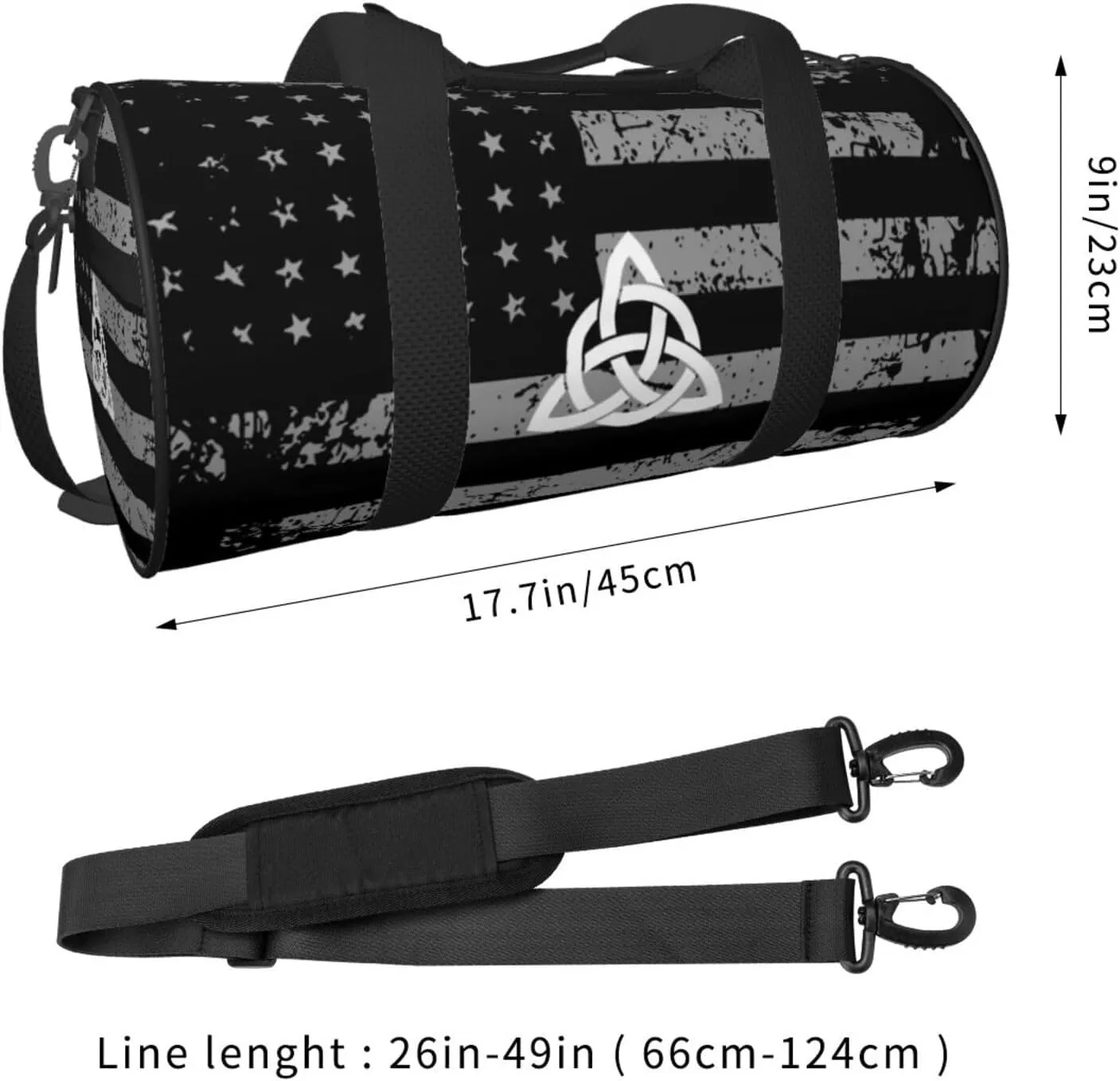Celtic Knot Irish Travel Luggage Duffel Bag Sports Rolling Foldable Duffel Bag, Black