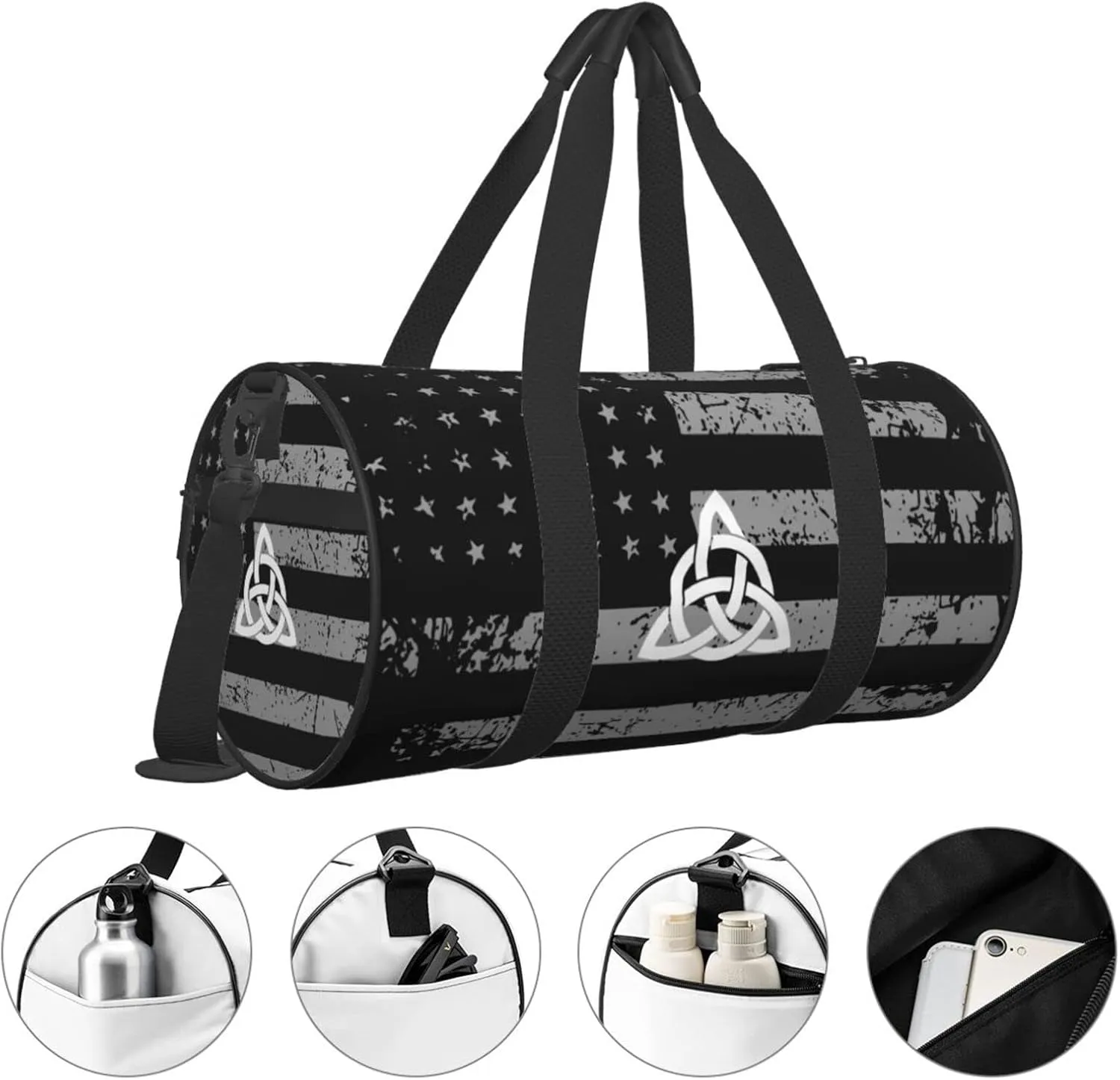 Celtic Knot Irish Travel Luggage Duffel Bag Sports Rolling Foldable Duffel Bag, Black