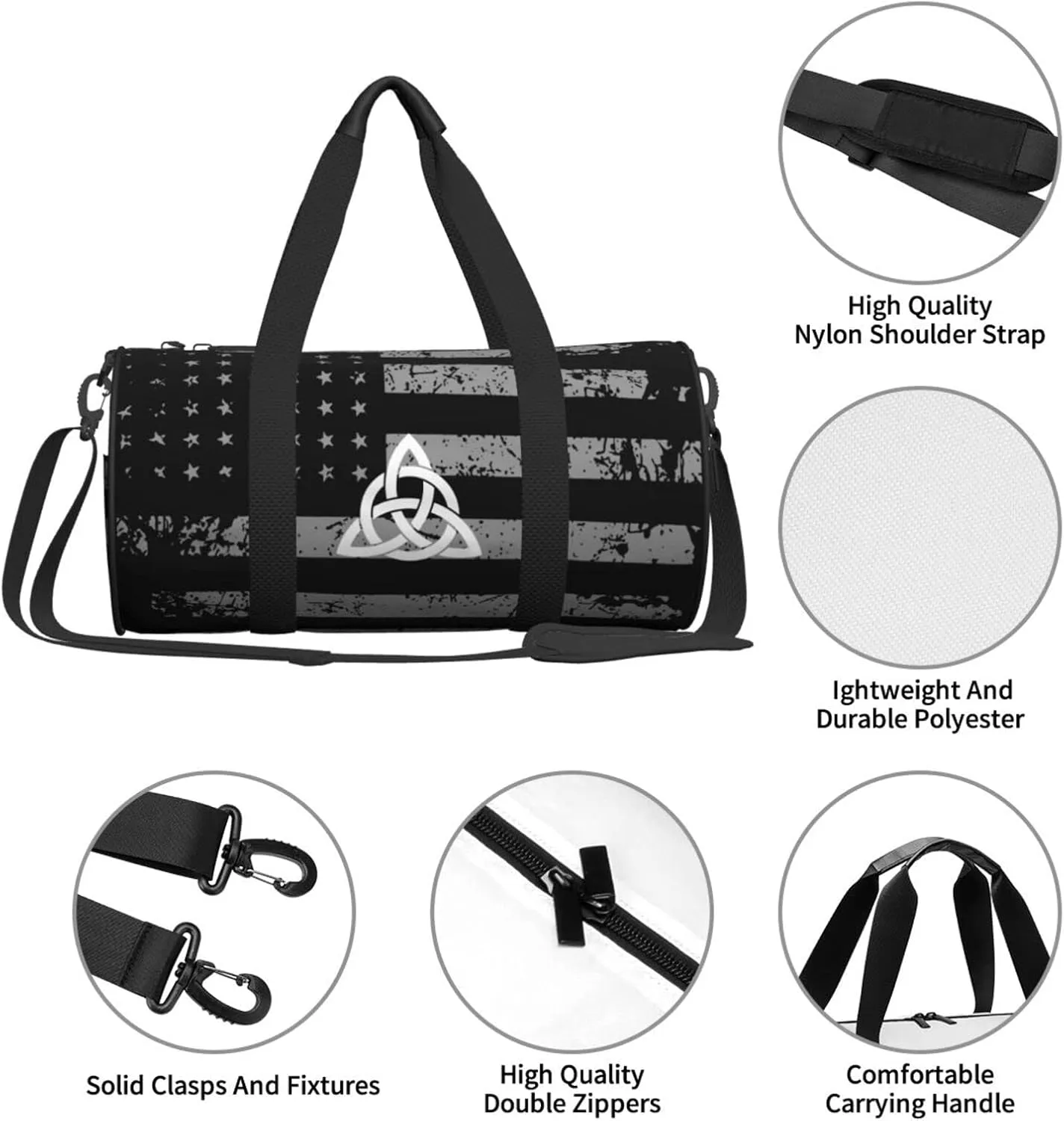 Celtic Knot Irish Travel Luggage Duffel Bag Sports Rolling Foldable Duffel Bag, Black