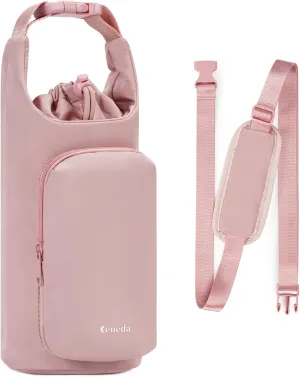 Ceneda Water Bottle Carrier Bag with Phone Pocket 32oz 40oz Tumbler Insulated Water Bottle Holder with Adjustable Shoulder Strap Carrier Sling Bag (Pink)