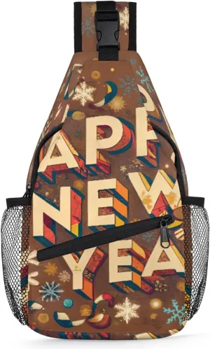 cfpolar Happy New Year Snow Flake Sling Bag for Women Men, Lightweight Crossbody Sling Backpack Shoulder Pack Multipurpose Chest Bag for Travel Hiking Gym Cycling