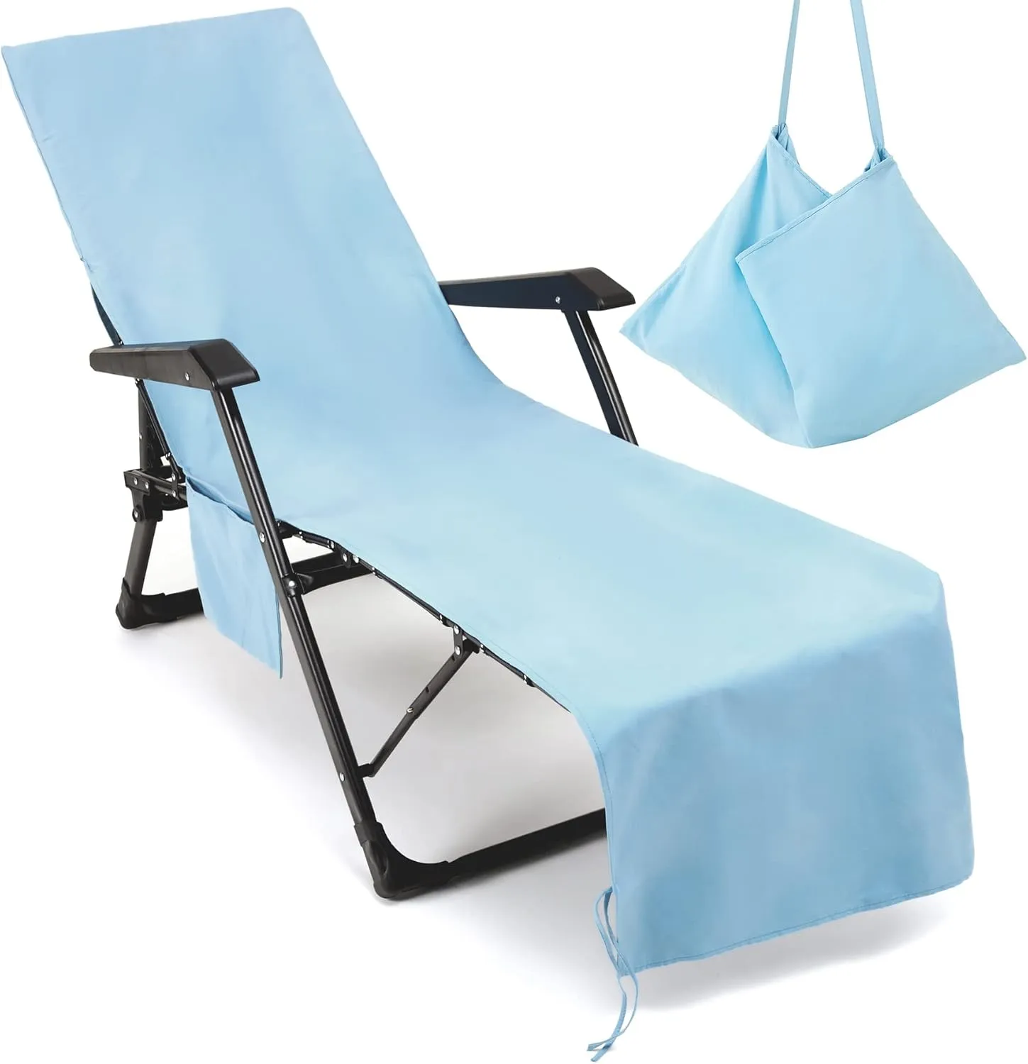Chaise Lounge Pool Chair Cover Beach Towel Fitted Elastic Pocket Won't Slide (Sky Blue)