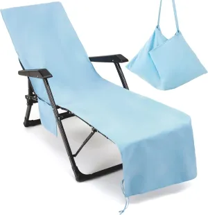 Chaise Lounge Pool Chair Cover Beach Towel Fitted Elastic Pocket Won't Slide (Sky Blue)