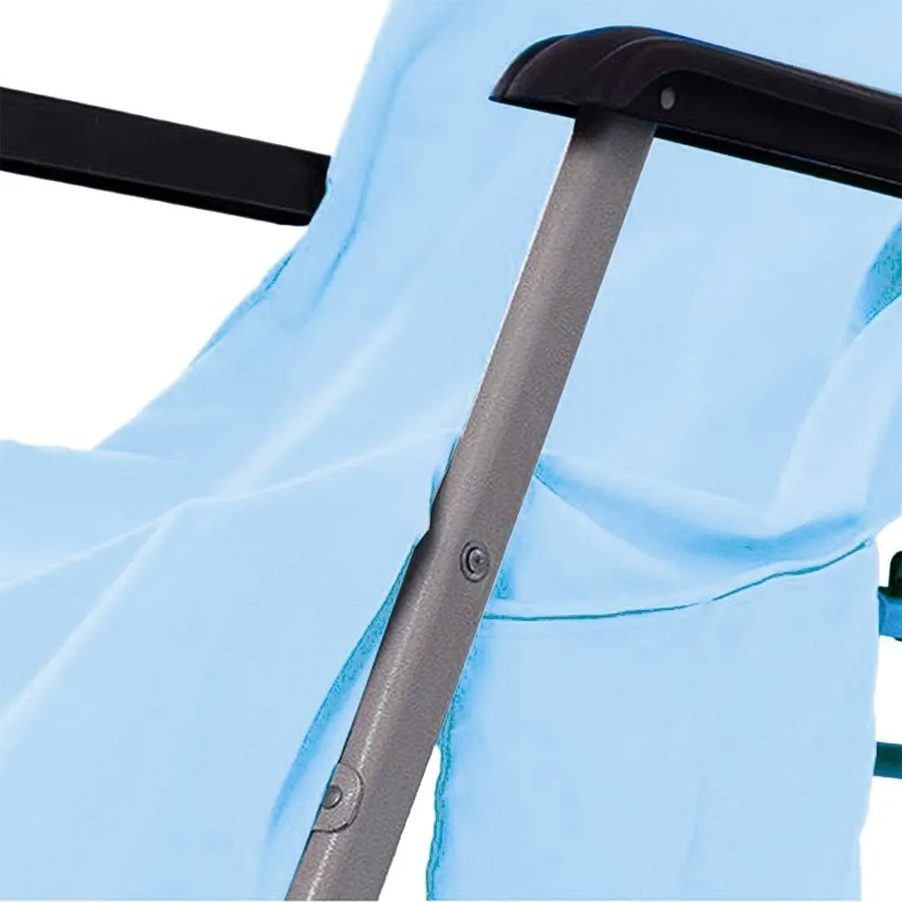 Chaise Lounge Pool Chair Cover Beach Towel Fitted Elastic Pocket Won't Slide (Sky Blue)