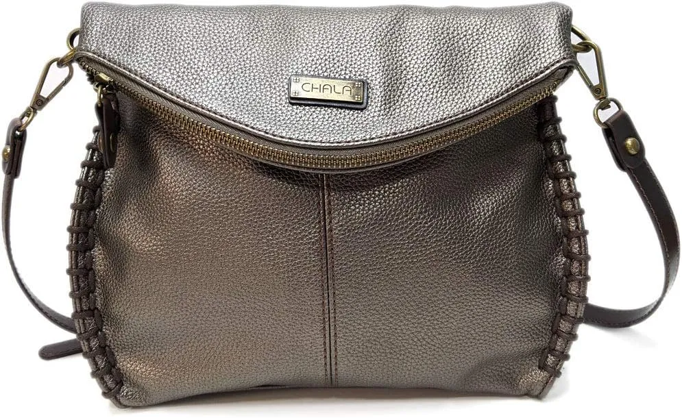 CHALA Charming Crossbody Bag Shoulder Handbag With Flap Top and Purse Charm - Pewter