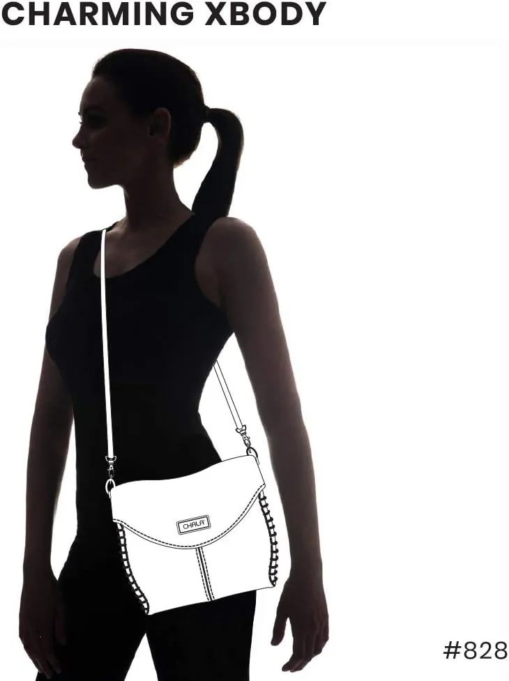 CHALA Charming Crossbody Bag Shoulder Handbag With Flap Top and Purse Charm - Pewter