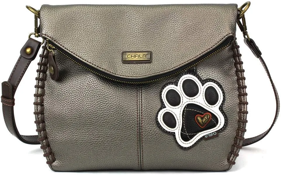 CHALA Charming Crossbody Bag Shoulder Handbag With Flap Top and Purse Charm - Pewter