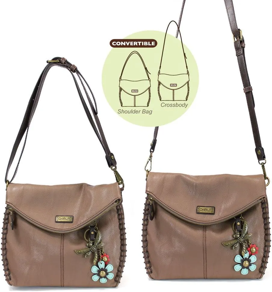 Chala Charming Crossbody Bag Shoulder Handbag With Flap Top and Zipper Black/Dark Brown