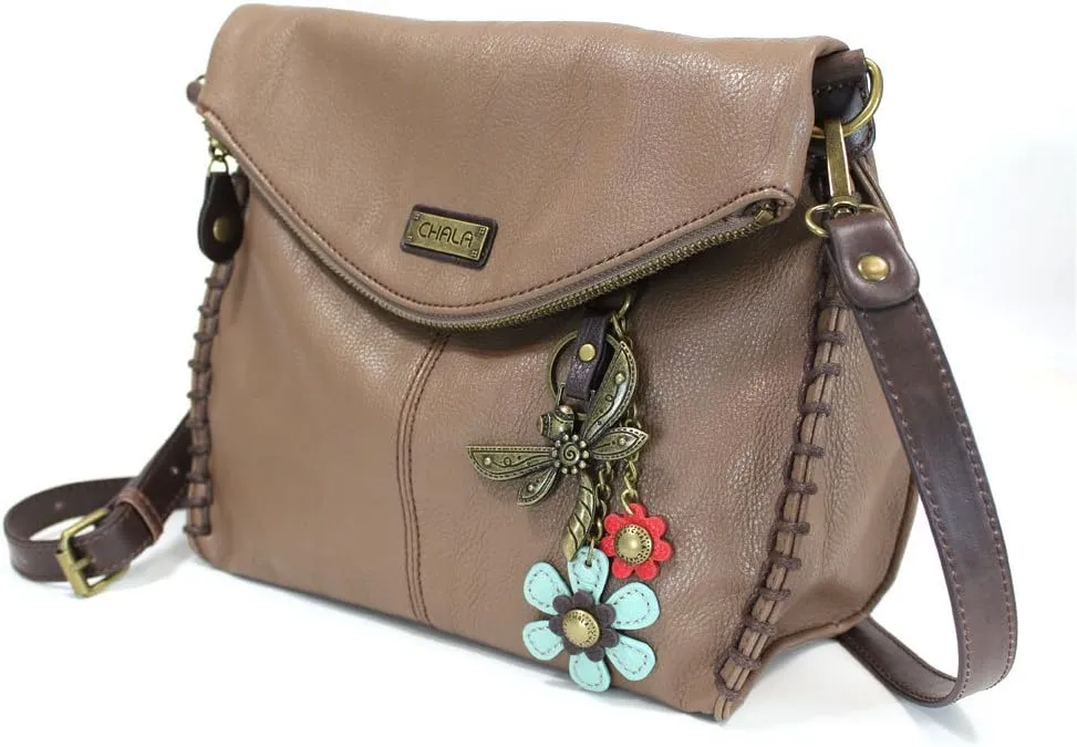 Chala Charming Crossbody Bag Shoulder Handbag With Flap Top and Zipper Black/Dark Brown
