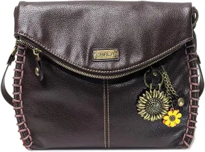 Chala Charming Crossbody Bag Shoulder Handbag With Flap Top and Zipper Dark Brown (Metal Sunflower)