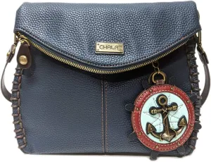 CHALA Charming Crossbody Bag Shoulder Handbag With Flap Top and Zipper Navy/Pewter