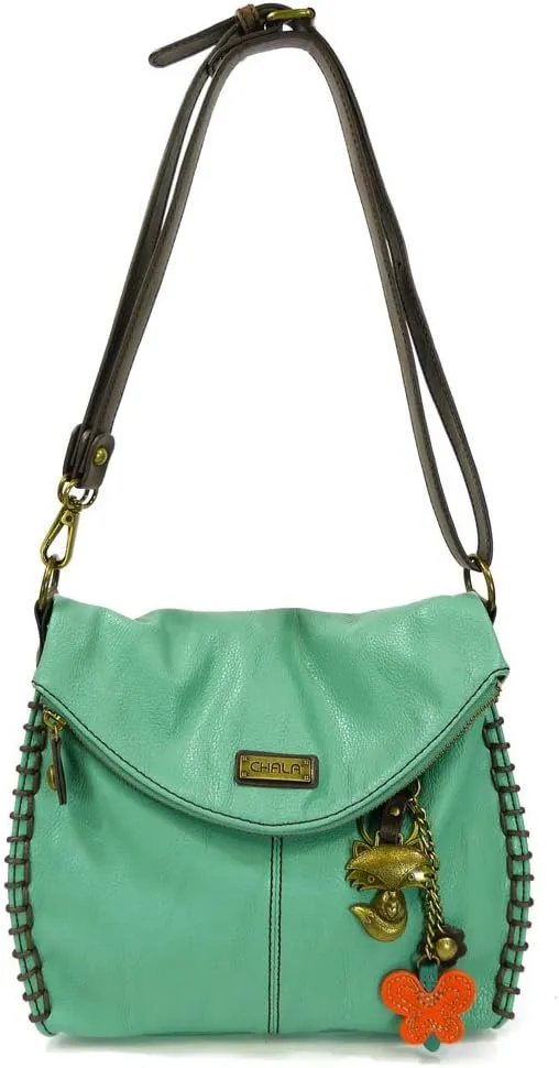 Chala Charming Teal Crossbody Bag With Flap Top and Zipper or Shoulder Handbag
