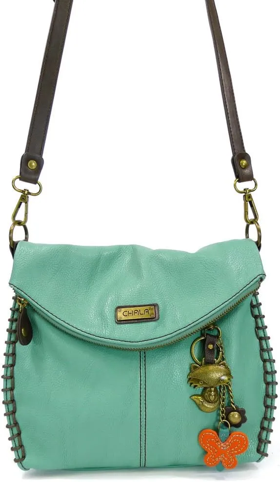 Chala Charming Teal Crossbody Bag With Flap Top and Zipper or Shoulder Handbag