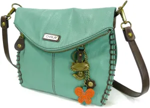 Chala Charming Teal Crossbody Bag With Flap Top and Zipper or Shoulder Handbag