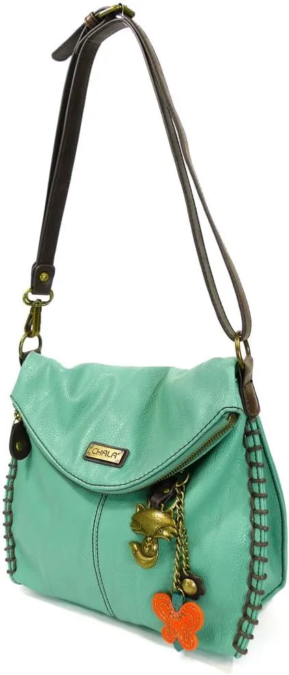 Chala Charming Teal Crossbody Bag With Flap Top and Zipper or Shoulder Handbag