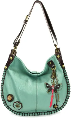 Chala Convertible Shoulder or Crossbody Large Hobo Handbag with Keyfob -Multicolor (Teal)