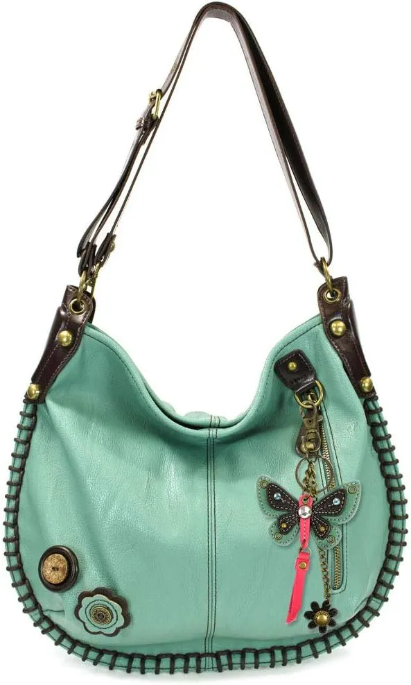 Chala Convertible Shoulder or Crossbody Large Hobo Handbag with Keyfob -Multicolor (Teal)