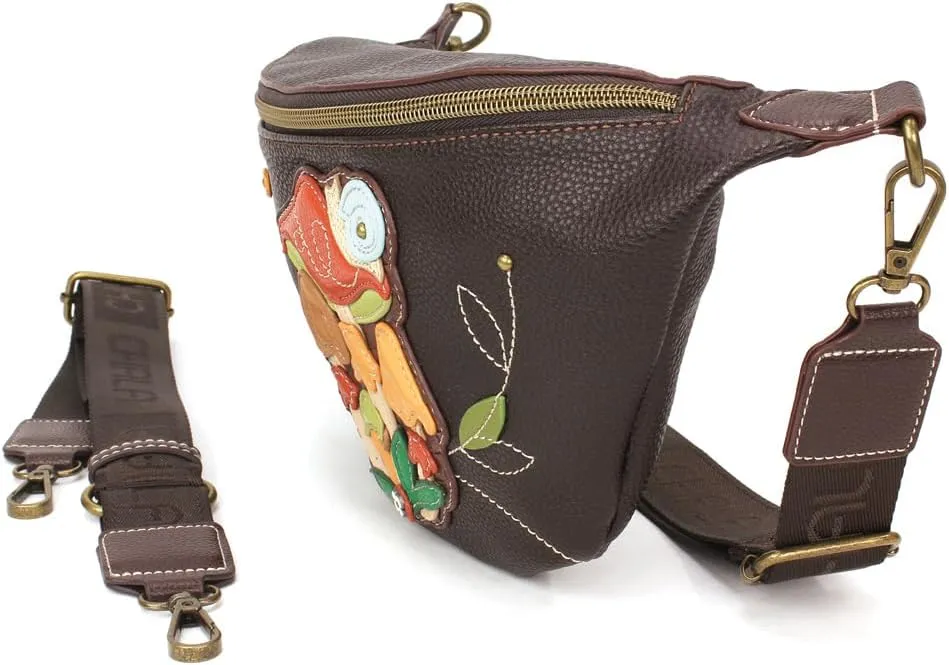 CHALA Fanny Pack Women RFID Protected Sling Purse and Waist Bag with Two Adjustable Straps - Brown Mushrooms- dark brown