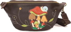 CHALA Fanny Pack Women RFID Protected Sling Purse and Waist Bag with Two Adjustable Straps - Brown Mushrooms- dark brown