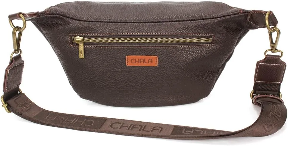 CHALA Fanny Pack Women RFID Protected Sling Purse and Waist Bag with Two Adjustable Straps - Brown Mushrooms- dark brown