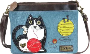 Chala Fat Cat Mini Crossbody Handbag - Convertible Strap, Cat Lovers Gifts (Blue)