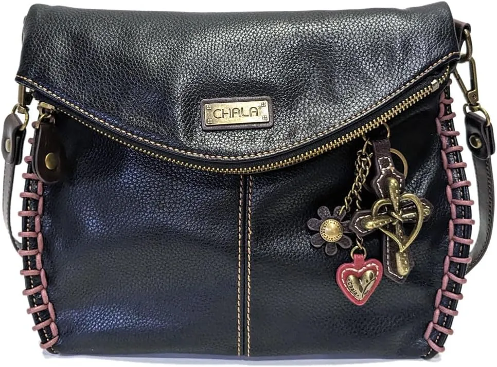 CHALA Group Charming Crossbody Bag With Flap Top and Zipper,Black Cross-Body Purse with New Purse Charm -2024