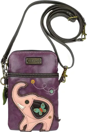 Chala Group Elephant Cellphone Crossbody Handbag - Convertible Strap Elephant Lovers, Purple, 5" x 7.5" x 1"