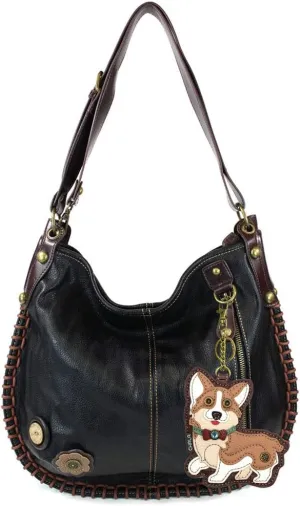 CHALA Handbags Charming Crossbody or Shoulder Convertible Large Purse - BLACK (Corgi)